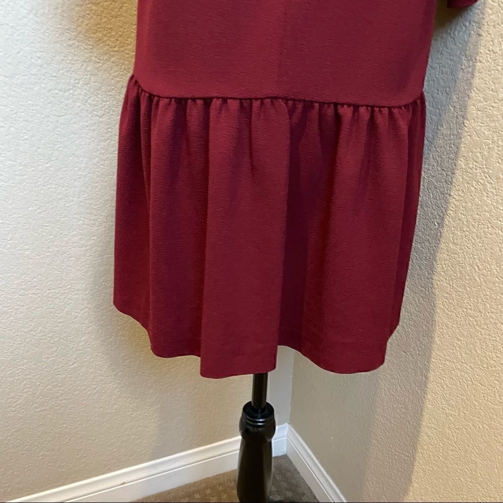 promod Burgundy Drop Waist Mini Dress with Faux Pockets and 3/4 Sleeves EU 38 - Picture 6 of 15